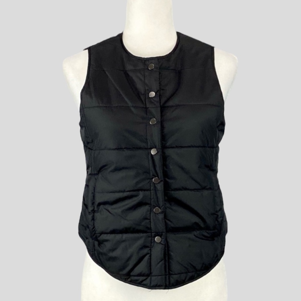 Eileen Fisher Petite Black Quilted Snap Front Puffer Vest PP